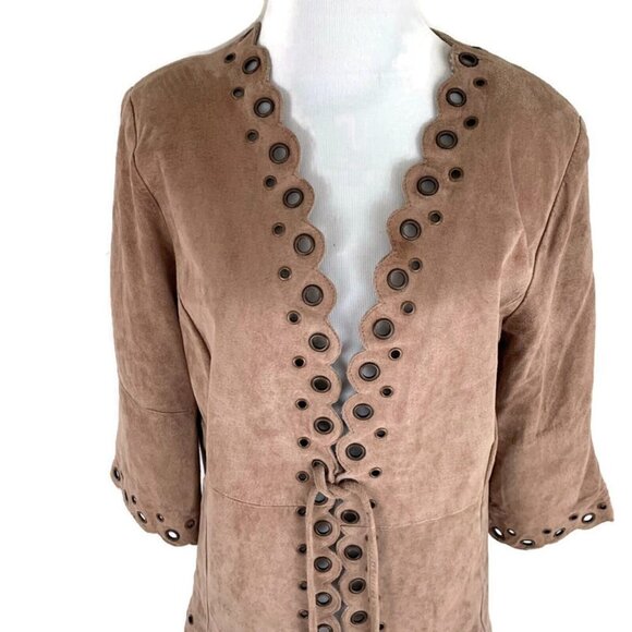 Linea by Louis Dell'Olia S Small Suede Jacket Eyelet Grommet Details Leather - Picture 2 of 8